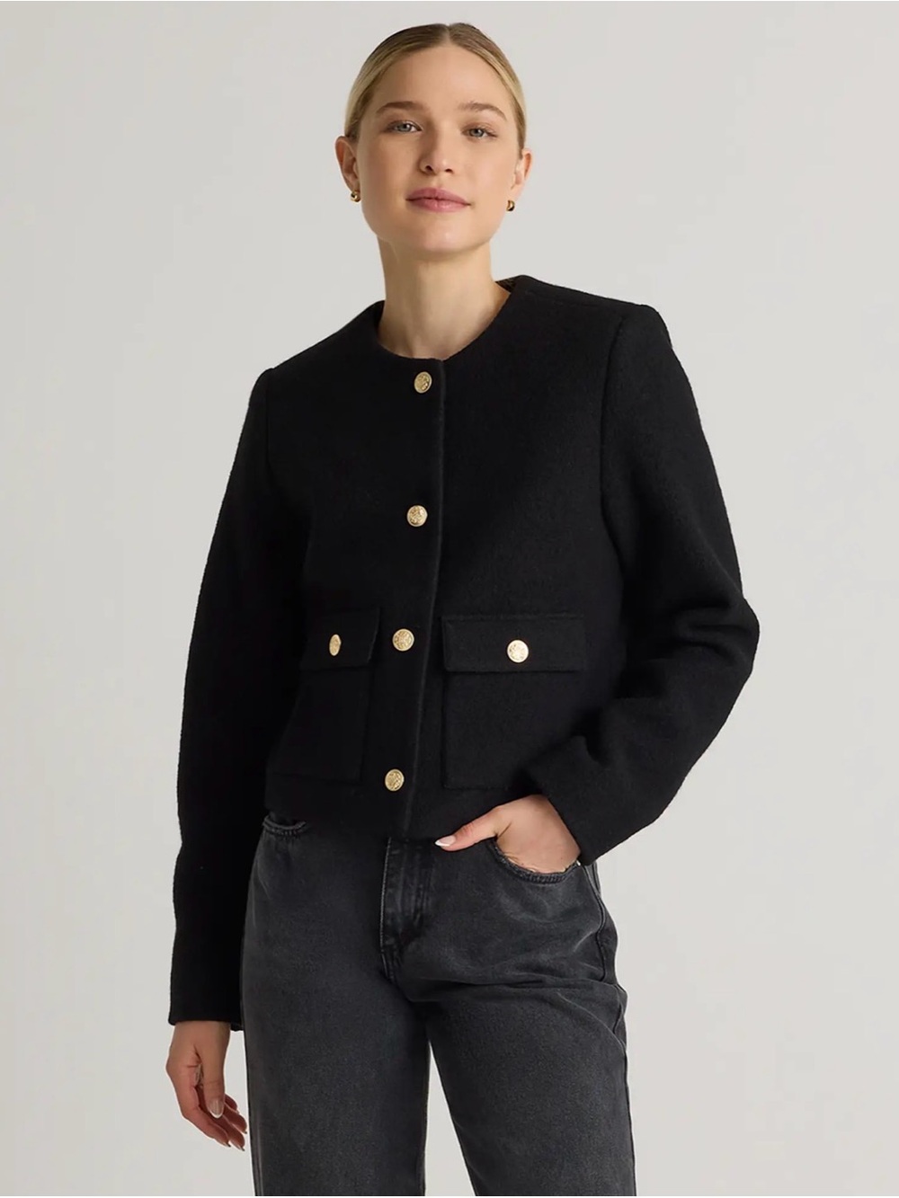 Quince 100% Merino Wool Collarless Cropped Jacket